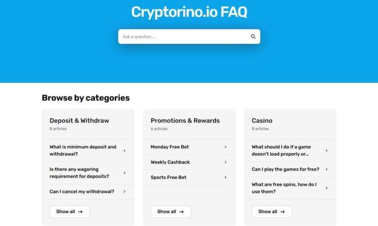 Cryptorino Casino support client